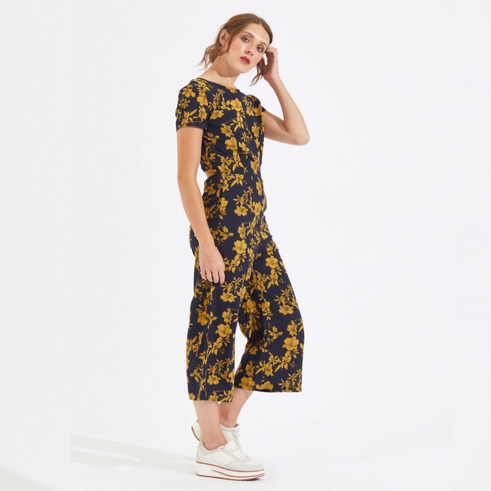 Cutout Calf Length Floral Jumpsuit Overall - Picture 2 of 8